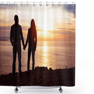 Personality  Lovers Looking Sunset Over The Sea Shower Curtains