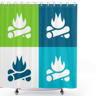 Personality  Bonfire Flat Four Color Minimal Icon Set Shower Curtains
