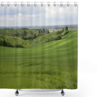 Personality  Outside The City - Rural Landscape - An Old Windmill On The Fiel Shower Curtains