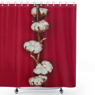 Personality  Close Up View Of Cotton Flowers On Twig Isolated On Red Shower Curtains
