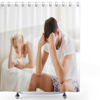 Personality  Unhappy Couple Having Problems At Bedroom Shower Curtains