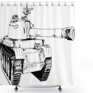 Personality  Powerful Tank With A Gun Drawn In Ink Freehand Sketch Shower Curtains