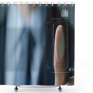 Personality  Slow Motion Of Scan Fingerprint Biometric Identity And Approval. Concept Of The Future Of Security And Password Control Through Fingerprints In An Advanced Technological Future And Cybernetic Shower Curtains