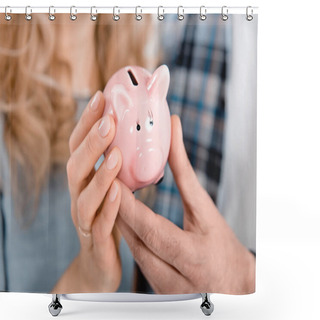 Personality  Couple Holding Piggy Bank Shower Curtains