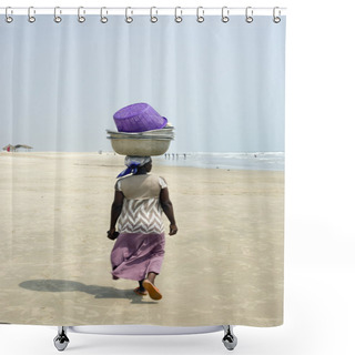 Personality  A Woman From Ghana African Nest On His Head Heavy Load. Shower Curtains