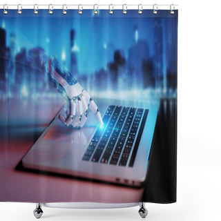 Personality  Robotic Hand Pressing A Keyboard On A Laptop 3D Rendering Shower Curtains