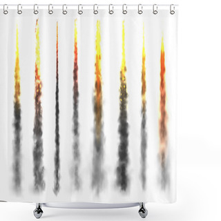 Personality  Realistic Black Smoke With Fire, Space Rocket Launch Trails. Fire Burst, Explosion. Missile Or Bullet Trail. Jet Aircraft Tracks. Smoke Clouds, Fog. Steam Flow. Vector Illustration. Shower Curtains