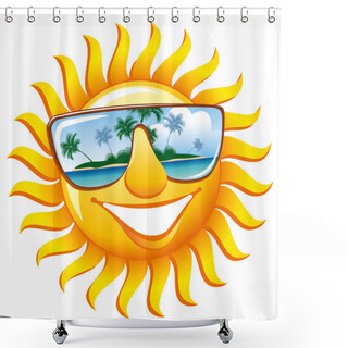 Personality  Cheerful Sun In Sunglasses Shower Curtains