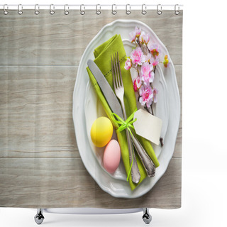 Personality  Easter Table Setting With Spring Flowers And Cutlery Shower Curtains