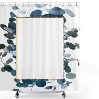 Personality  Floral Design With Green Eucalyptus And Golden Frame Shower Curtains