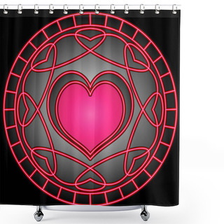 Personality  Pink Heart And Swirly Patterns In A Circle. Shower Curtains