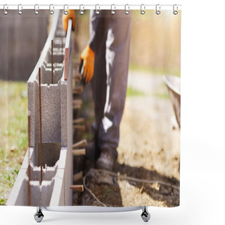 Personality  Bricklayer Putting Down Row Of Bricks Shower Curtains