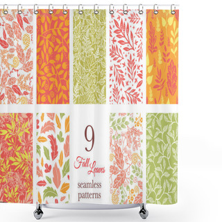Personality  Vector Fall Leaves Nine Set Seamless Patterns Shower Curtains