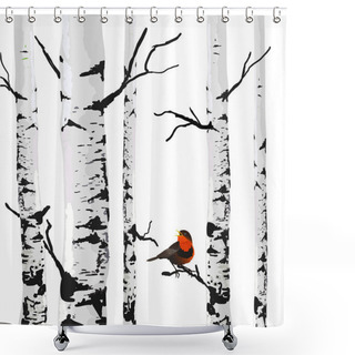 Personality  Bird Of Birches Shower Curtains