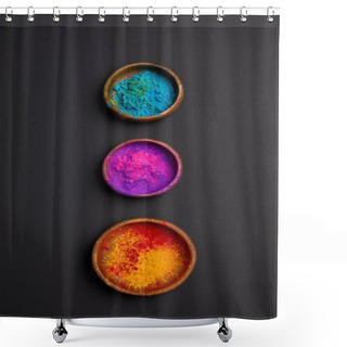 Personality  Top View Of Colorful Holi Paint In Bowls In Row On Grey Surface  Shower Curtains