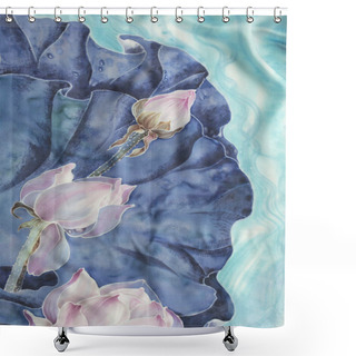 Personality  The Lotuses. Batik. Decorative Composition Of Flowers, Leaves, Buds. Use Printed Materials, Signs, Items, Websites, Maps, Posters, Postcards, Packaging. Shower Curtains