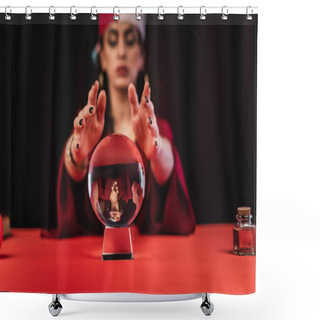 Personality  Magic Orb Near Blurred Fortune Teller Isolated On Black  Shower Curtains