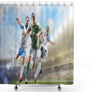 Personality  Soccer Players In Action On The Day Grand Stadium Background Panorama Shower Curtains