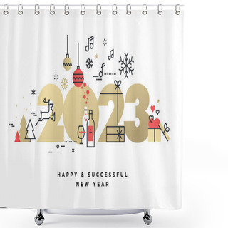 Personality  Business Happy New Year 2023 Greeting Card. Vector Illustration For Background, Greeting Card, Party Invitation Card, Website Banner, Social Media Banner, Marketing Material. Shower Curtains