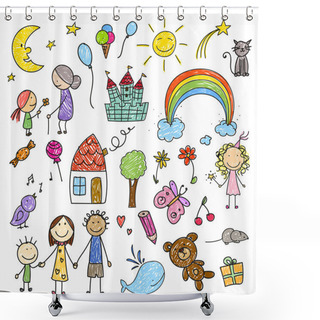 Personality  Collection Of Children Drawings Shower Curtains