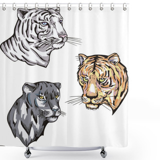 Personality  Totems - Panther And Tigers With Solar Signs Shower Curtains