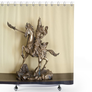 Personality  Knight On Horseback Miniature. Metallic Knight Holding A Sword On The Back Of A Horse Shower Curtains