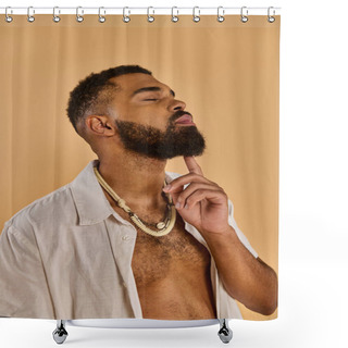 Personality  A Man With A Beard And No Shirt Is Pulling A Comedic Expression, Showcasing His Playful Nature And Sense Of Humor. Shower Curtains