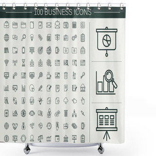 Personality  100 Business Line Icons Set  Shower Curtains