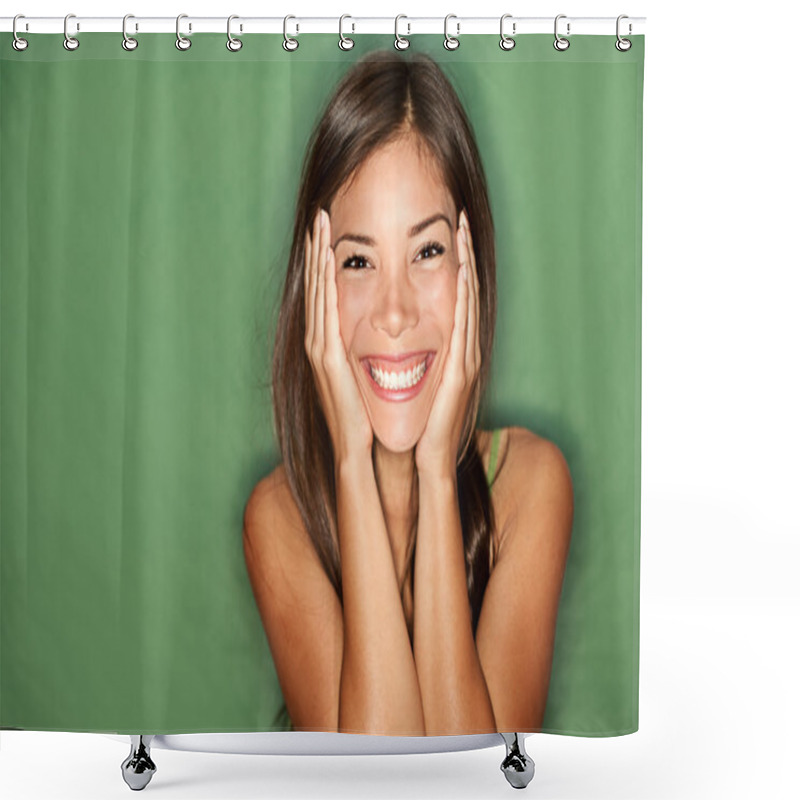 Personality  Surprised Woman On Green Background. Shower Curtains