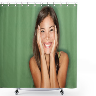Personality  Surprised Woman On Green Background. Shower Curtains