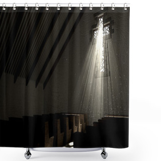 Personality  Stained Glass Window Crucifix Church Shower Curtains