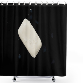 Personality  Top View Of White Soap With Drops On Black Background  Shower Curtains