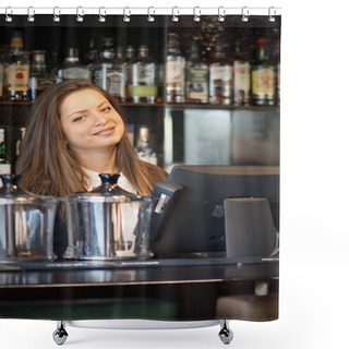 Personality  The Waitress At The Cash Register Shower Curtains