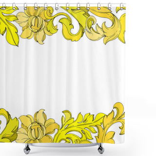 Personality  Vector Golden Monogram Floral Ornament. Black And White Engraved Ink Art. Frame Border Ornament Square. Shower Curtains