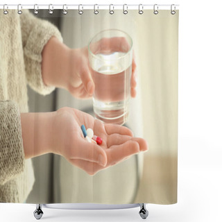 Personality  Young Woman With Pills  Shower Curtains
