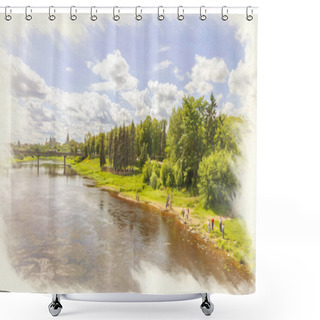 Personality  City Torzhok. Cityscape. Embankment. Imitation Of The Picture Shower Curtains