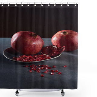 Personality  Studio Shot Of Metal Bowl With Garnets Shower Curtains