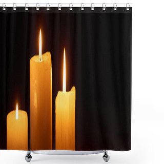 Personality  Burning Candles Glowing In Dark Isolated On Black, Panoramic Shot Shower Curtains
