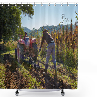 Personality  Family Of Peasant Harvesting Potatoes Shower Curtains