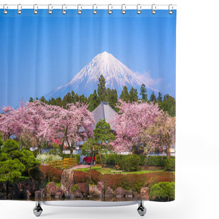 Personality  Fujinomiya, Shizuoka, Japan With Mt. Fuji In Spring. Shower Curtains