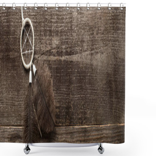 Personality  Top View Of Dreamcatcher With Feathers On Wooden Surface, Panoramic Shot Shower Curtains