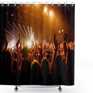 Personality  Crowd On Music Show, Happy People With Raised Hands. Orange Stage Light Shower Curtains