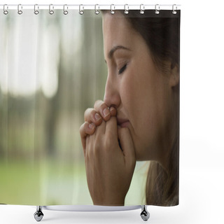Personality  Depressed Young Woman Crying Shower Curtains
