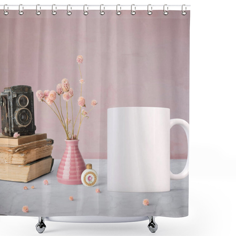 Personality  Pretty Mug Mockup Setup Against A Pink Background. Great For Overlaying Your Custom Quotes And Designs For Selling Mugs. Shower Curtains