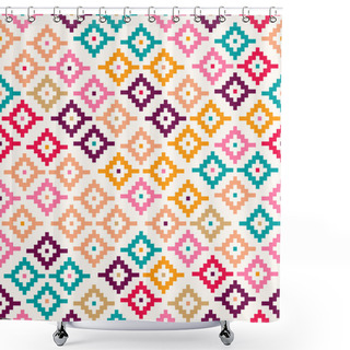 Personality  Colorful Tribal Seamless Pattern Pixelated Shower Curtains