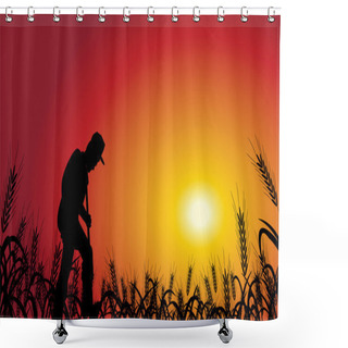 Personality  Farmer In Wheat Field Shower Curtains