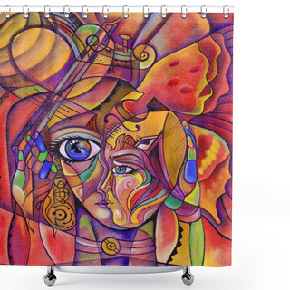 Personality     Woman Cubism Face, Girl Portrait Fantasy Design                             Shower Curtains