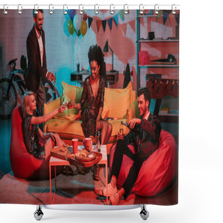 Personality  Young Men And Women Toasting With Champagne In Decorated Room Shower Curtains