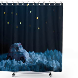Personality  Close-up Shot Of Toy Car Standing In Snow In Night Under Starry Sky, Christmas Concept Shower Curtains
