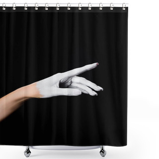 Personality  Partial View Of White Painted Hand Isolated On Black Shower Curtains